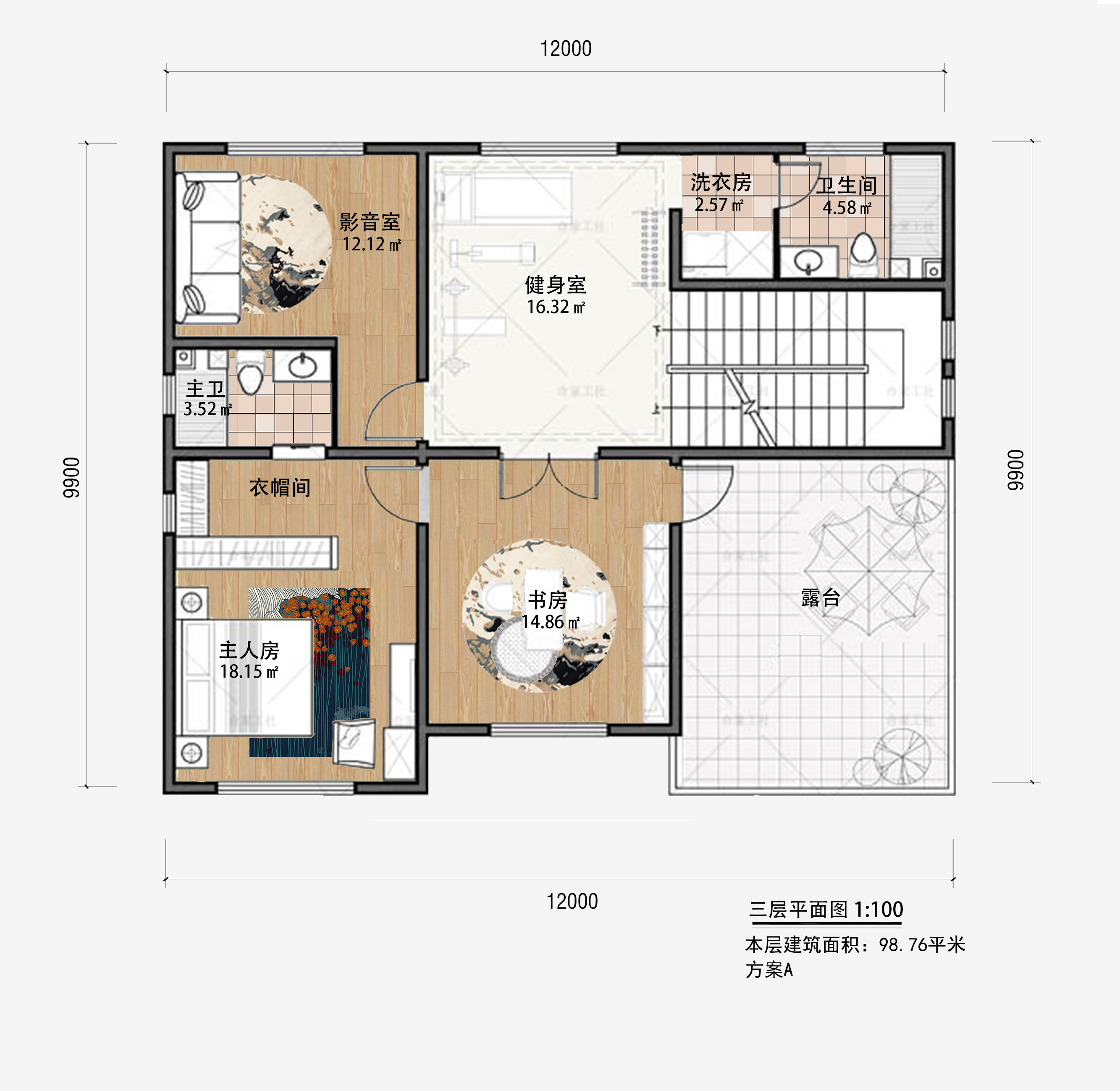 c302a新中式三层带健身房影音室乡下农村自建房别墅设计图纸